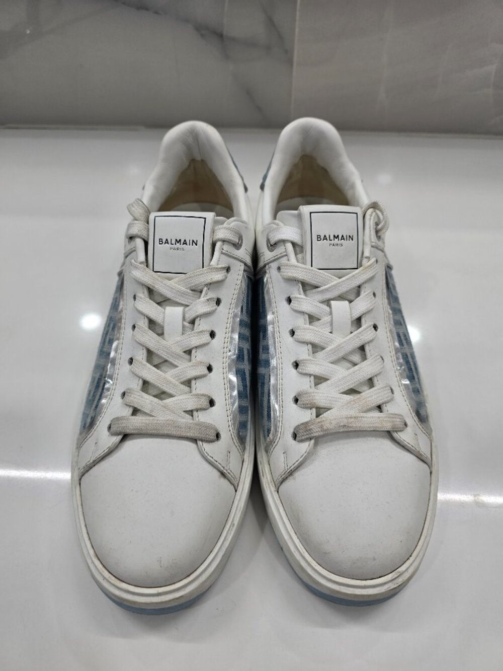 Balmain B-Court Monogramed Denim Leather Sneaker - Picture 7 of 8